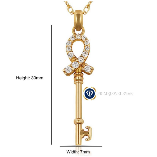 14K Yellow Gold CZ outlet Key Pendant 30x7mm