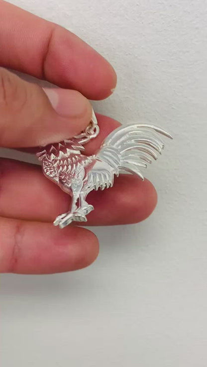 Chicken Rooster Pendant 1.7x1.5" Unisex Sterling Silver/Dije De Gallo Plata Pura