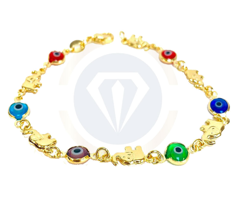 Evil Eye Women's Bracelet 14K Gold Filled / Elephant Bracelet / Evil Eye Bracelet 7.5" / Pulsera Para Mujer Mal de Ojo / Pulsera de Elefante en Oro Laminado / Evil Eye Jewelry / Animals Bracelet