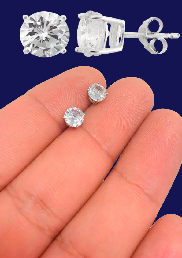 925 Sterling Silver Stud Earrings 6mm For Womens Mens Push Back / Aretes Plata Pura para Mujer Hombre