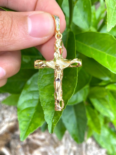 18K Gold Filled Cross Necklace, Religious Necklace 24" Cross Pendant 43x26mm