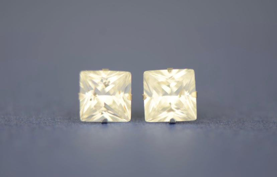 14K Yellow/White Gold Square CZ Princess Cut Stud Earrings for Womens Mens Kids / Everyday Earrings Jewelry / Aretes en Oro Solido Real para Mujer