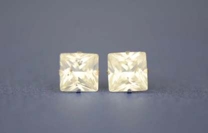 14K Yellow/White Gold Square CZ Princess Cut Stud Earrings for Womens Mens Kids / Everyday Earrings Jewelry / Aretes en Oro Solido Real para Mujer