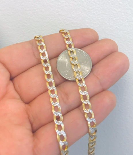 14K Two Tone Gold Mens Necklace 26” 13.5g 5.3mm Cuban Link Chain Necklace