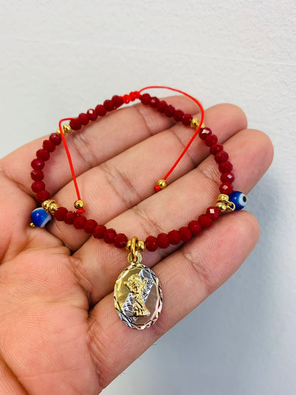 18K Gold Filled Divino Niño Bracelet for Kids Womens Ladies Boys Good Luck & Protection Jewelry Red Beads / Pulsera del Divino Niño en Oro Laminado Para Mujer y Niños para Buena Suerte