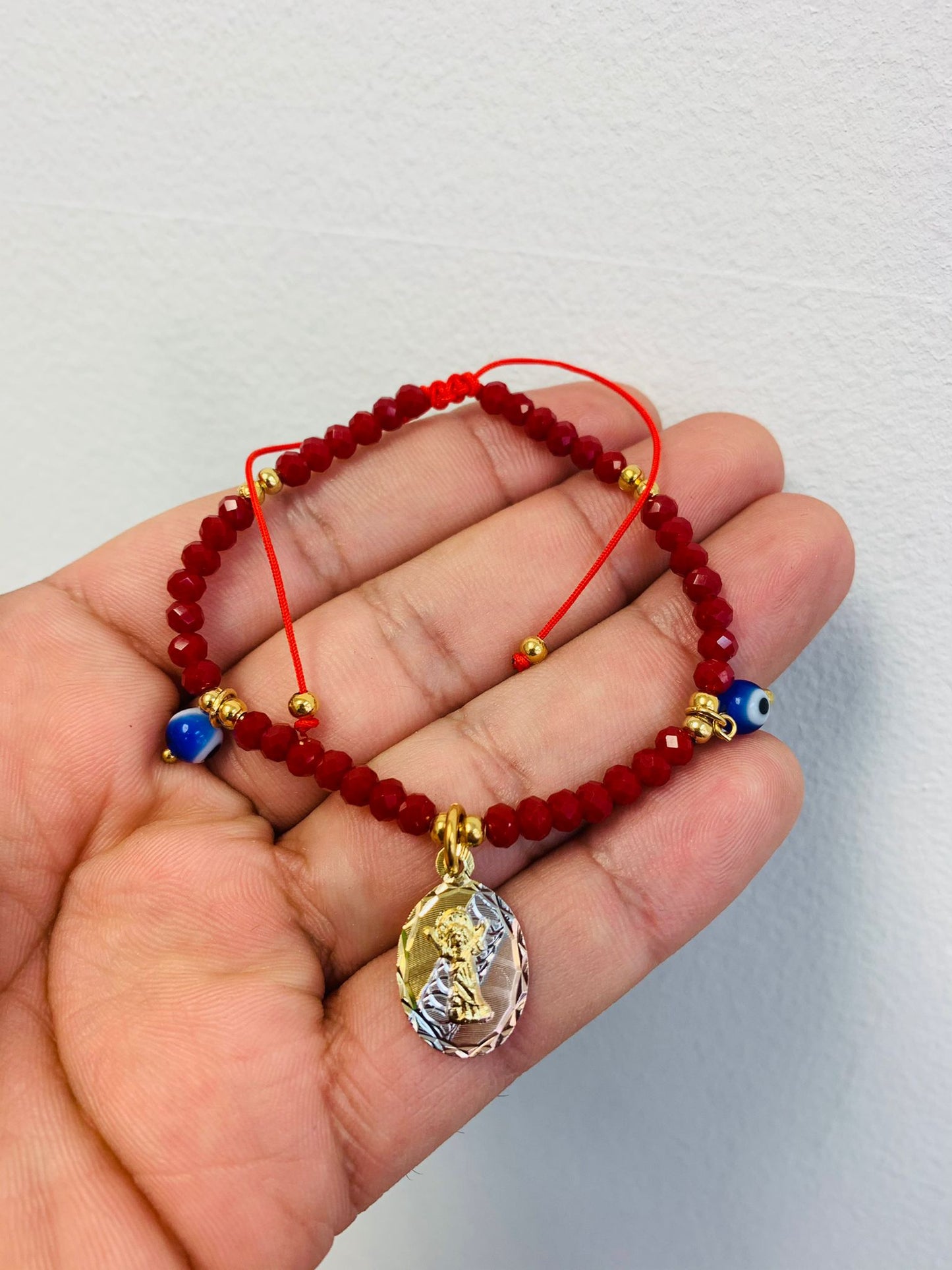 18K Gold Filled Divino Niño Bracelet for Kids Womens Ladies Boys Good Luck & Protection Jewelry Red Beads / Pulsera del Divino Niño en Oro Laminado Para Mujer y Niños para Buena Suerte