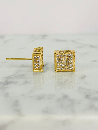 Square CZ Earrings Push Back / Christmas Gift / Gold Filled Earrings / Mens Earrings/ Aretes Hombre / Regalos San Valentin