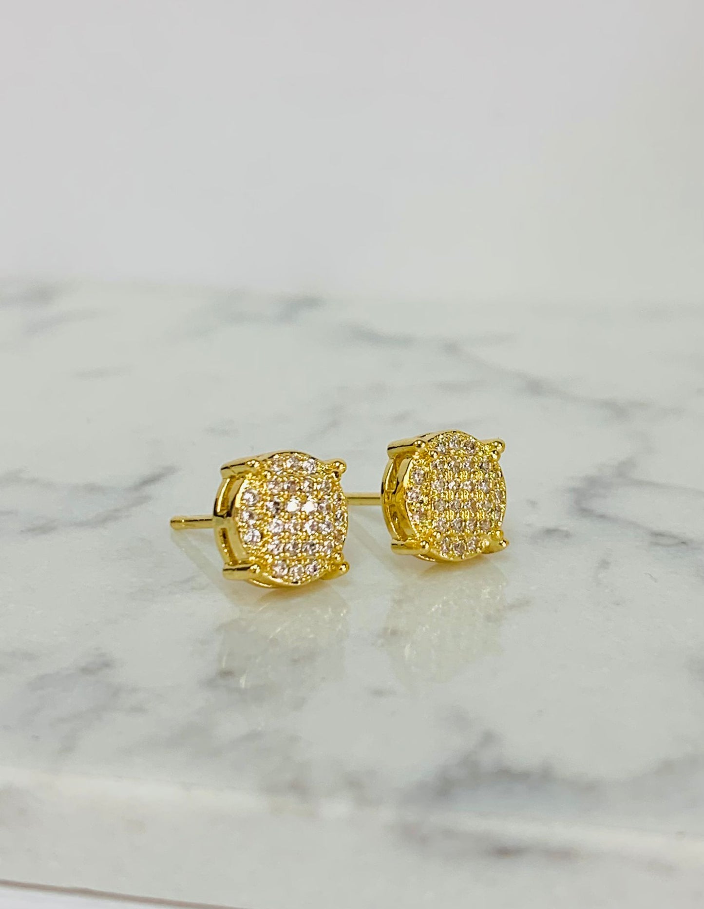 Round Basket CZ Earrings 18K Gold Filled For Mens / CZ Earrings / Mens Earrings / Aretes Para Hombre