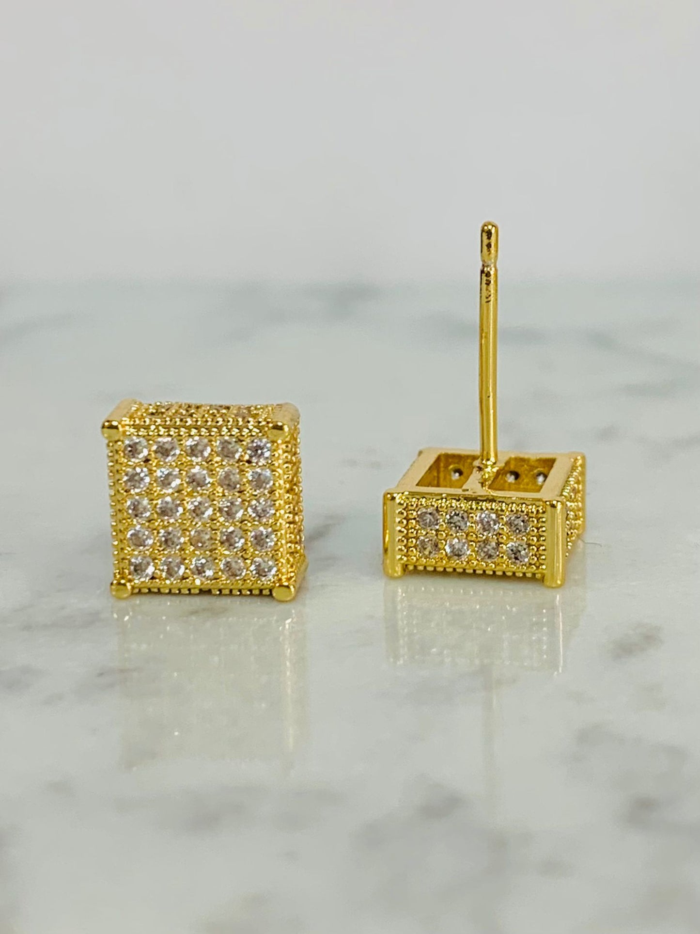 Square CZ Earrings Push Back / Christmas Gift / Gold Filled Earrings / Mens Earrings/ Aretes Hombre / Regalos San Valentin