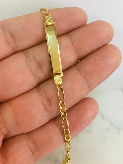 Baby ID Bracelet 6" / Figaro Link Baby Bracelet 3.9g 3.5mm / 14K Solid Gold / Kids Jewelry