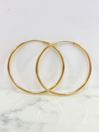 Endless Hoop Earrings Real Gold Filled 30x30mm For Womens / Argollas Arracadas en Oro Laminado Mujer / Hoop for Everyday