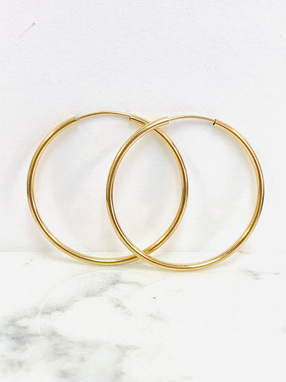 Endless Hoop Earrings Real Gold Filled 30x30mm For Womens / Argollas Arracadas en Oro Laminado Mujer / Hoop for Everyday