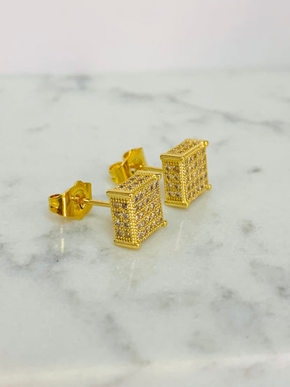 Square CZ Earrings Push Back / Christmas Gift / Gold Filled Earrings / Mens Earrings/ Aretes Hombre / Regalos San Valentin