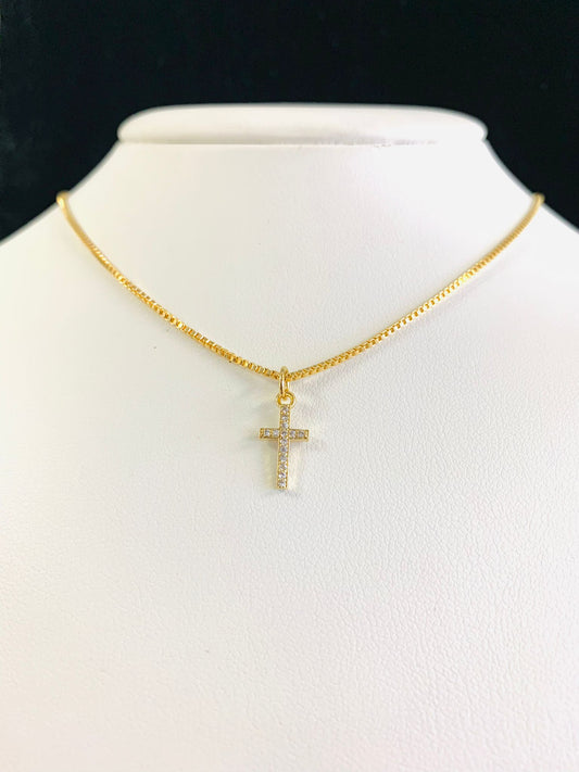 14K Gold Filled Cross Necklace Pendant 14x7mm 18" For Womens