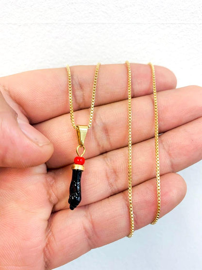 Black Azabache Hand Necklace Box Link Chain 20" INCH 18K Gold Filled For Womens