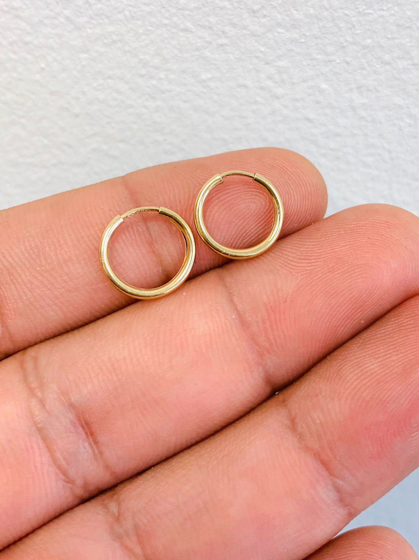 Womens Real Gold Filled Endless Hoops Small Hoop 12x12mm, Aretes Para Mujer Oro Laminado