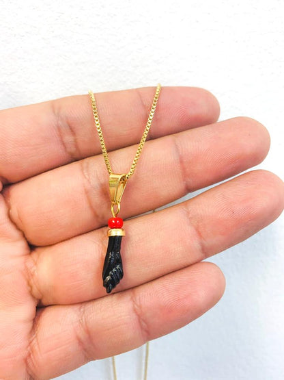 Black Azabache Hand Necklace Box Link Chain 20" INCH 18K Gold Filled For Womens