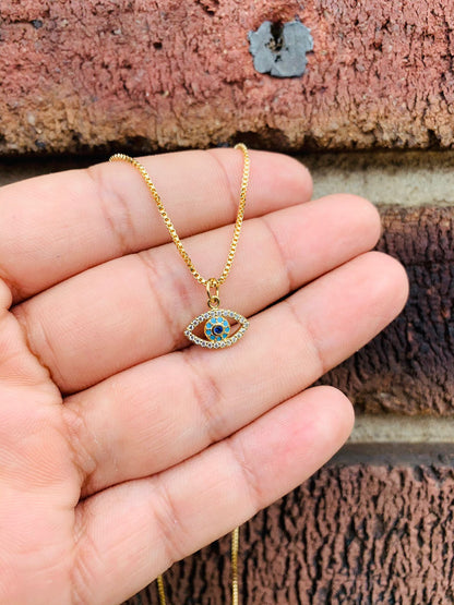 Evil Eye Necklace Pendant with Box Link Chain 20" for Womens Gold Filled Everyday Necklace Protection & Good Luck Jewelry / Cadena Dije de Mal de Ojo 10x13mm Para Mujer