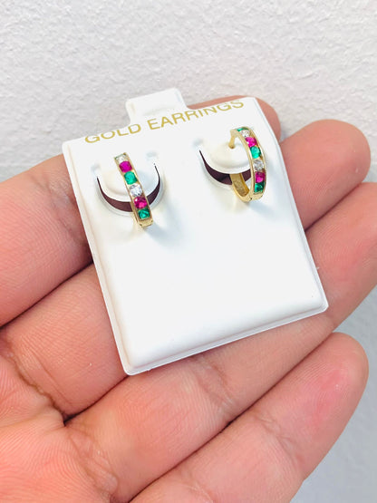 Mexican CZ Huggies Earrings 13x13mm 10K Solid Gold