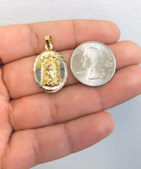 18K Gold Filled Virgen de Guadalupe Necklace Pendant 26x18mm 20"