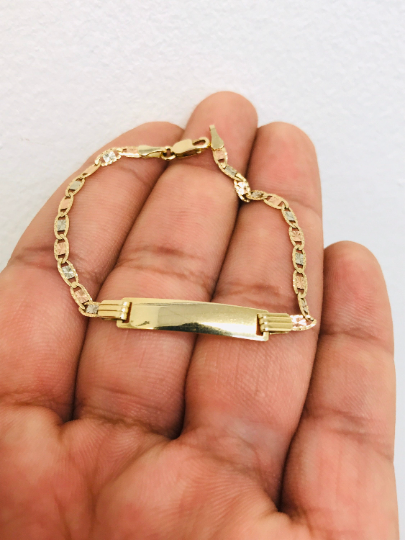 14k Gold Tri-Color Baby ID Bracelet 6", Free Engraving