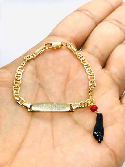 Baby Bracelet 18k Gold Filled Baby ID Azabache Bracelet 5.5" Inches / Pulsera Azabache Para Ninos en Oro Laminado / Mariner Bracelet / Pulsera de Azabache