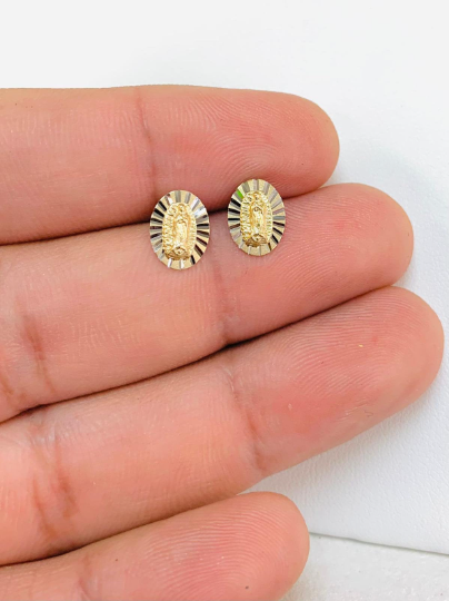 14k Yellow Gold Virgen de Guadalupe Baby Screw Back Earrings 10x7mm