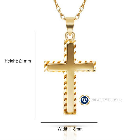 14K Yellow/White Gold Cross Pendant Diamond Cut 21x13mm