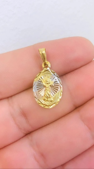 New Design Divino Niño Pendant Diamond Cut Tri Color Medal 20x13mm for Womens Mens / Dianty Baby Jesus Pendant / Dije Divino Niño Tres Oros