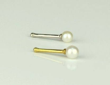 14K Yellow or White Gold Pearl Nose Bone Piercing, Genuine Pearl Nose Studs Ring / Gold Nose Piercing Pearl / Aretes para La Nariz en Oro Real con Perla