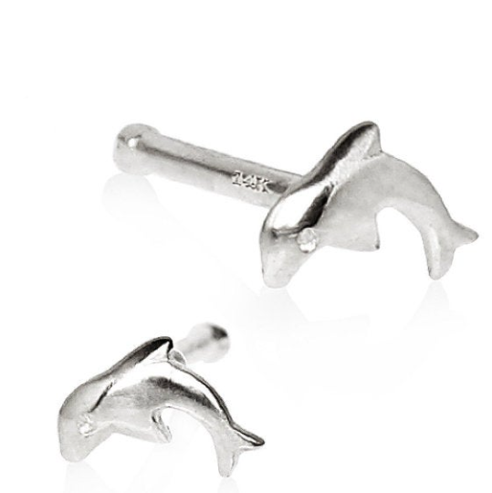 Nose Ring Stud Dolphin 14K Solid Yellow/White Gold Nose Ring / Nose Ring / Nose Piercing / Dolphin Nose Ring / Aretes de la Nariz de Delfin / Dolphin Nose Piercing