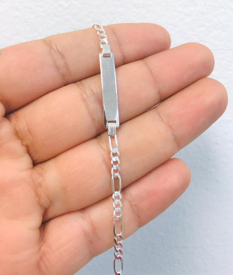 Baby ID Bracelet 5.5" 3mm 3g / 925 Sterling Silver Baby ID Bracelet Figaro Kids Jewelry / ID Bracelet For Baby / Figaro Link Bracelet / Pulsera para Ninos