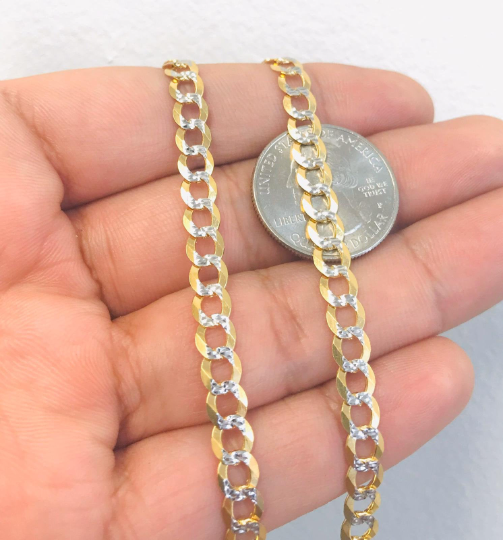 14K Two Tone Gold Cuban Link Chain, Necklace for Men 24” 19.8g 5.7mm