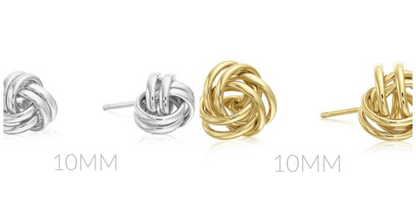 14K Yellow/White Gold, Stud Earrings Push Back 10MM, Polished Love Knot