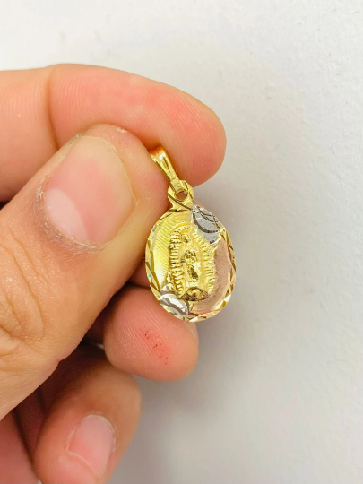 Virgen de Guadalupe Pendant Medal for Womens Classic 20x13mm/Our Lady of Guadalupe Pendant Tri Color 14k Gold Filled/Medalla de la Guadalupe