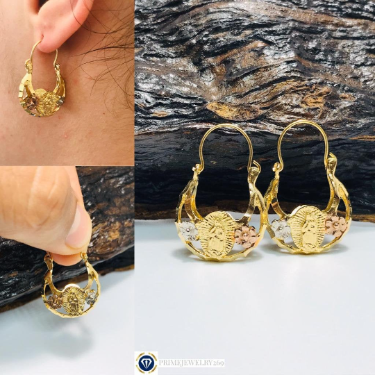 14K Gold Filled Our Lady of Guadalupe Hoop Basket Earrings 3 Color / Argollas de la Virgen de Guadalupe En Oro Laminado / Christmas Gift / Valentines Day Gift