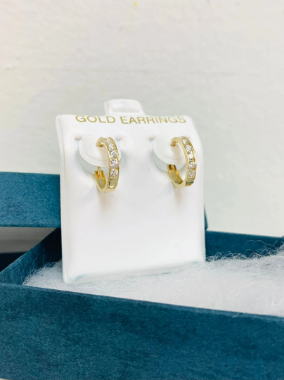 10K Yellow Gold Huggies Hoop Earrings 12x12mm/ Womens Huggies Earrings/ Argollas de Oro Real 10K / CZ Hoop Earrings / Everyday Mens Earrings