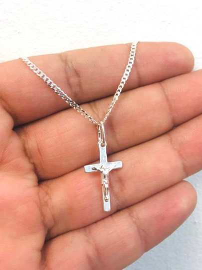 Silver Cross Necklace / Women's Necklace / Cuban Link Chain