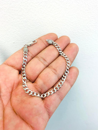 Cuban Curb Silver Bracelet 7" For Men or Womens Rhodium Bracelet 6.8g 4.7mm Sterling Silver Cuban Bracelet / Pulsera Cuban Para Hombre y Mujer en Plata Pura