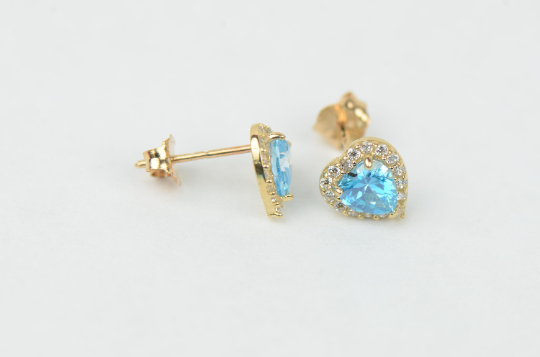 Everyday Dainty Heart Push Back Earrings in Solid Gold 14K For Womens Ladies / Gold Birthstones Earrings / Aretes de Corazón con Piedra de Nacimiento en Oro Solido Real