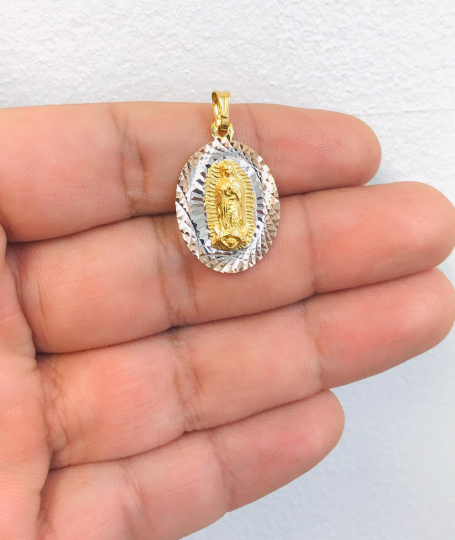 18K Gold Filled Virgen de Guadalupe Pendant Tri Color 20x13mm Our Lady of Guadalupe Charm Pendant for Womens / Dije de la Guadalupe