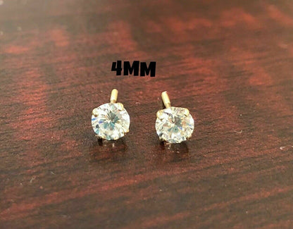10K Real Gold Earrings 4mm CZ Stud Round Solitaire Earrings Screw Back for Womens Mens / Simple Minimalist Studs / Aretes de Oro 10K Solido Unisex de Zirconia