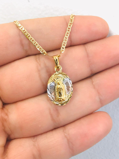 Virgen De Guadalupe Necklace with Mariner Link Chain 20" in 14K Gold Filled / Our Lay of Guadalupe Pendant 20x13 / Womens Jewelry for Everyday / Virgin of Guadalupe