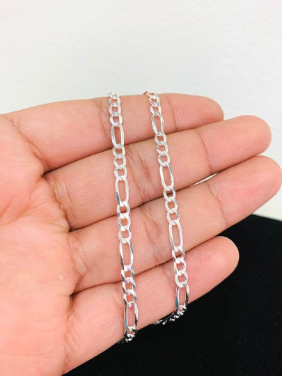 Figaro Link Chain Necklace For Men or Womens in Sterling Silver 925 22" 4mm 10g Everyday Necklace / Cadena Figaro Link en Plata Pura Para Hombre y Mujer