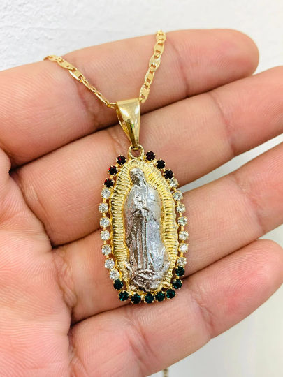 Virgen de Guadalupe Necklace Pendant Chain Valentino 20" Womens Mens Gold Filled Jewelry Best Quality Necklace Cadena y Dije de la Guadalupe