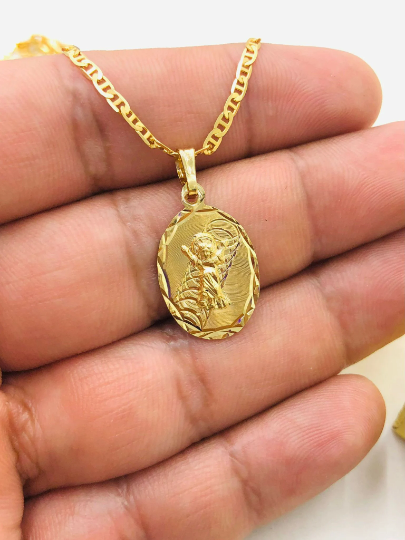 14K Yellow Gold Filled Divino Nino Necklace Medalla for Womens 18" / Medalla del Divino Nino 22x14mm/ Baby Jesus Necklace Everyday Necklace