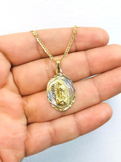 14K Gold Filled Virgen de Guadalupe Set Chain and Pendant 20x13mm/ Mariner Link Chain 20" / Everyday Necklace / Cadena y Dije de la Virgencita de Guadalupe