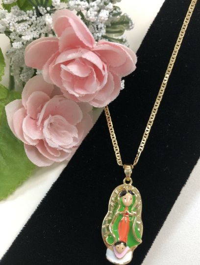 Virgencita de Guadalupe Necklace Pendant For Kids Womens Mens in Gold Filled / Guadalupe Necklace / Cadena y Dije de la Guadalupe 31x16