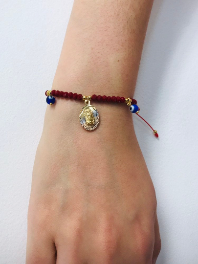 18K Gold Filled Red Beads Bracelet / Virgen de Guadalupe Bracelet / Adjustable Bracelet / Guadalupe Bracelet / Pulsera para Mujer / Pulsera de la Virgen de Guadalupe / Pulsera Mal de Ojo