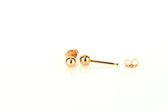 14K Rose Gold Ball Stud Earrings With Push Back 3mm to 10mm / Stud Earrings for Womens Kids / Everyday Earrings / Aretes de Oro Real Rosado Para Mujer y Niños